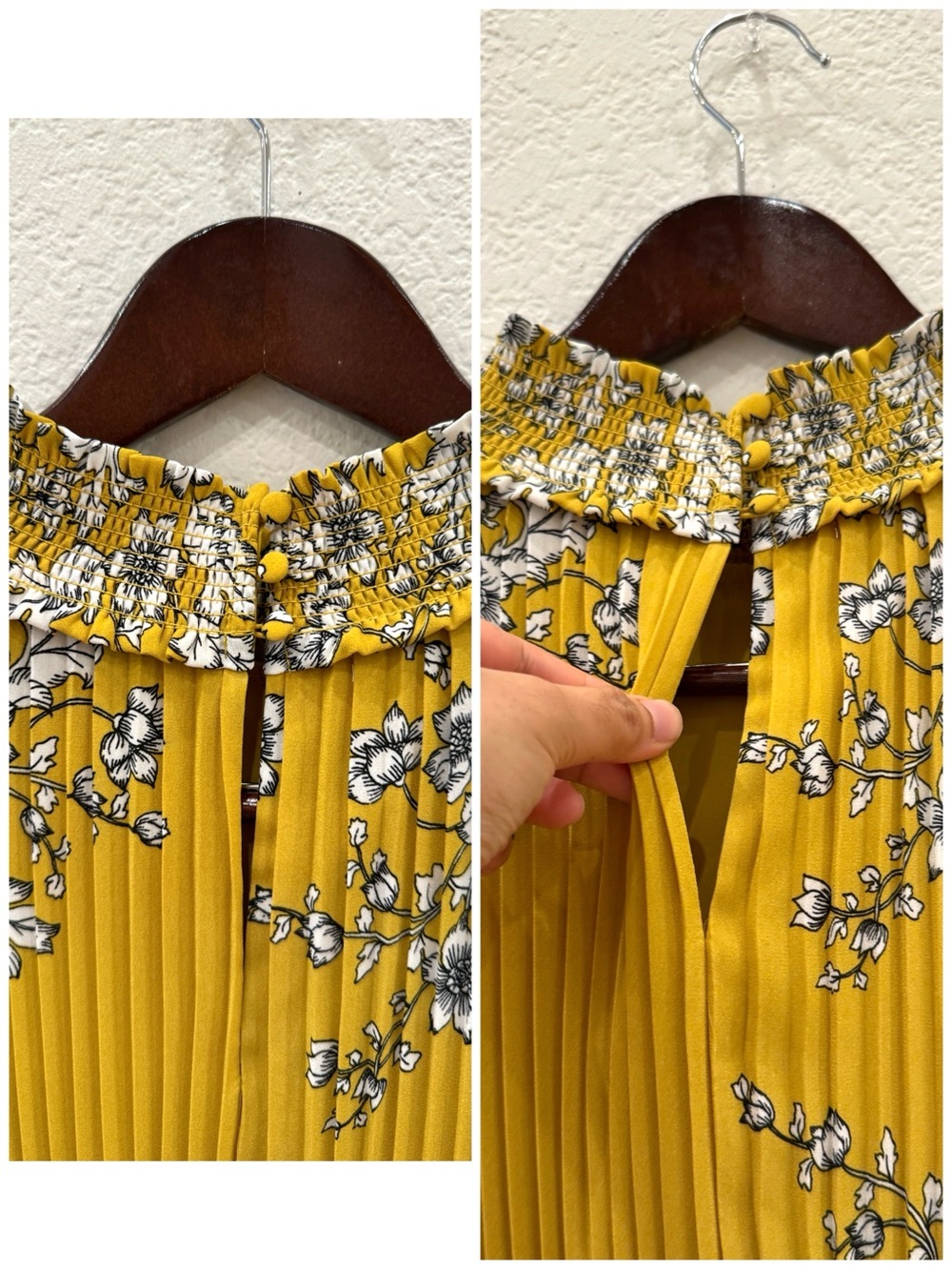 NWT Nanette Lepore Smocked Floral Pleated Chiffon Dress Size 8 Golden Cypress - Picture 11 of 12